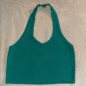 Green Ribbed Halter Top